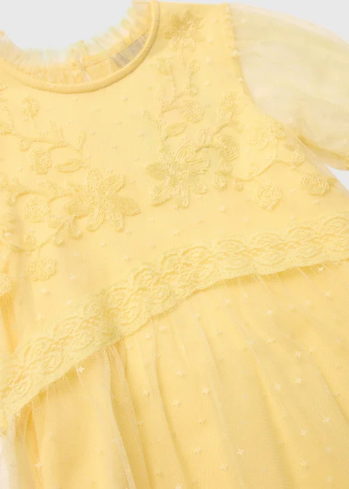 Girls Yellow Mesh Floral Dress (7-13yrs) - 7 Yrs Image 2