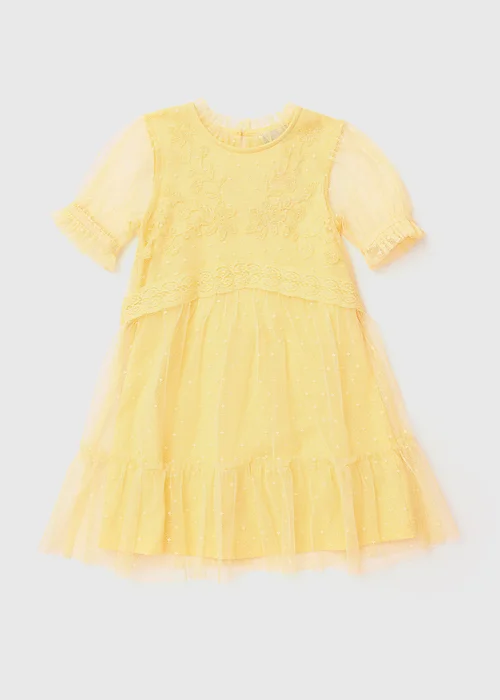 Girls Yellow Mesh Floral Dress (7-13yrs) - 7 Yrs Image 1
