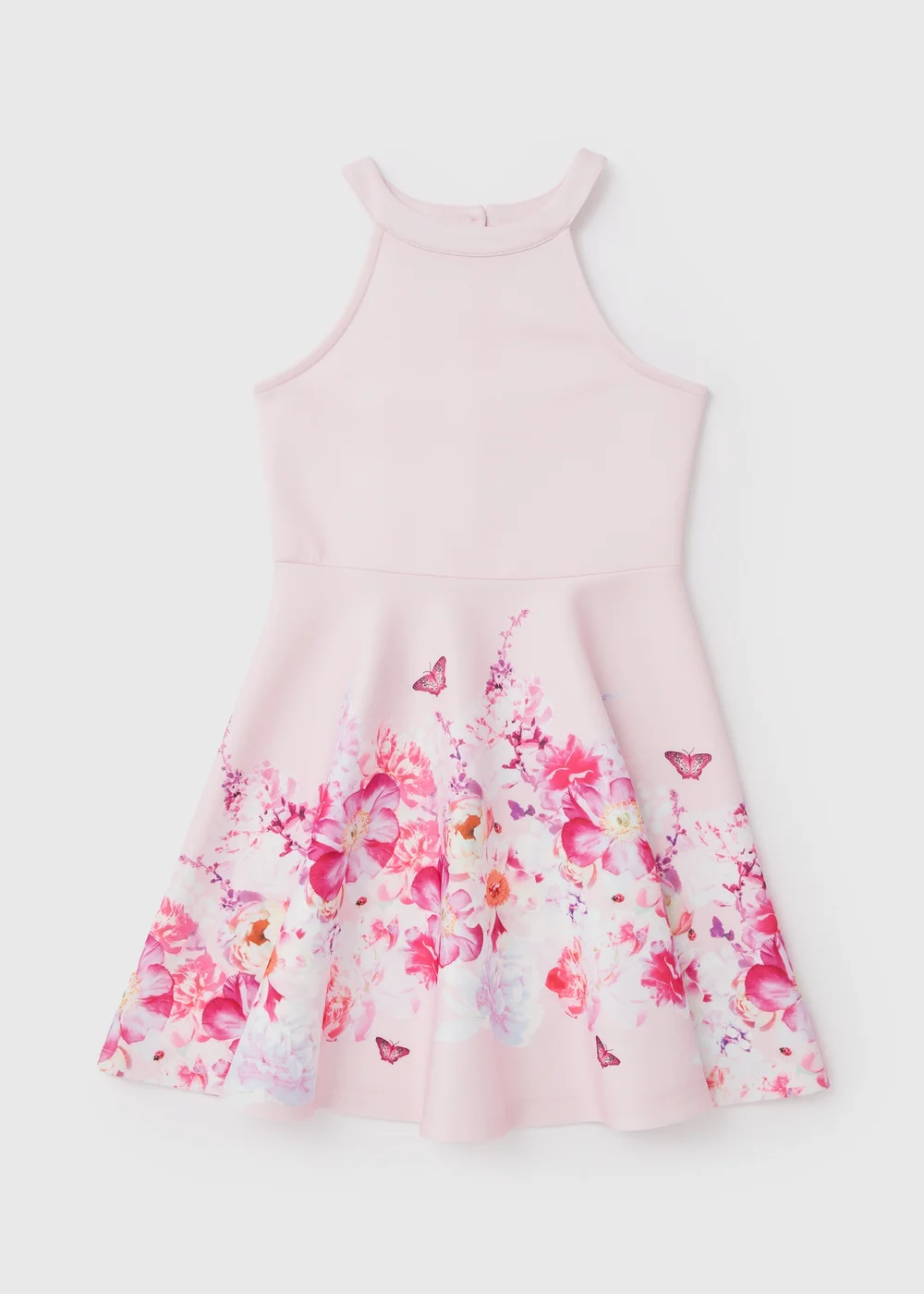 Girls Pink Scuba Halter Neck Dress (7-13yrs) - 7 Yrs Image 1