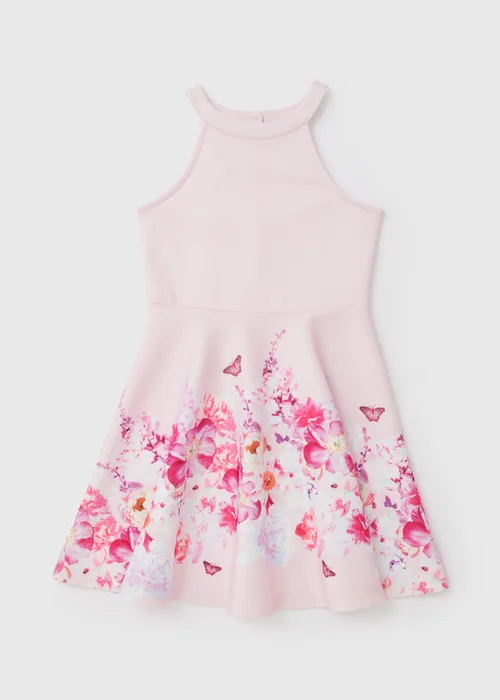 Girls Pink Scuba Halter Neck Dress (7-13yrs) - 7 Yrs Image 1