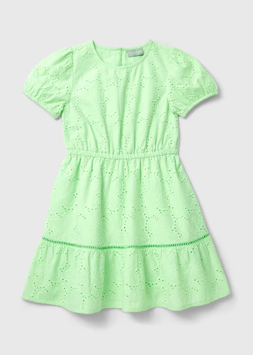 Girls Green Puff Sleeve Schiffli Dress (7-13yrs) - 7 Yrs Image 1