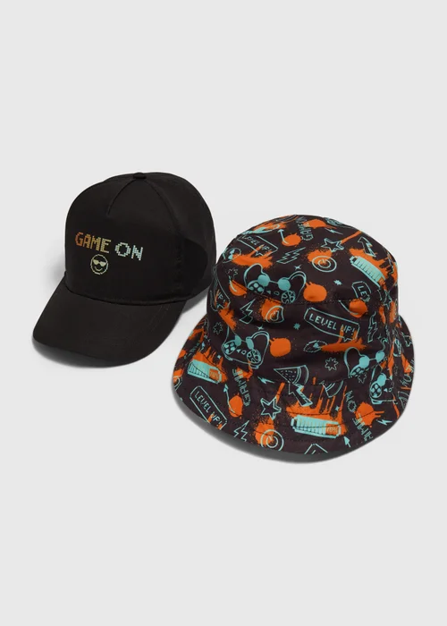 Kids 2 Pack Black Gaming Hat (7-13yrs) - Age 7-10 Years Image 1