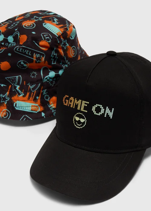 Kids 2 Pack Black Gaming Hat (7-13yrs) - Age 7-10 Years Image 2
