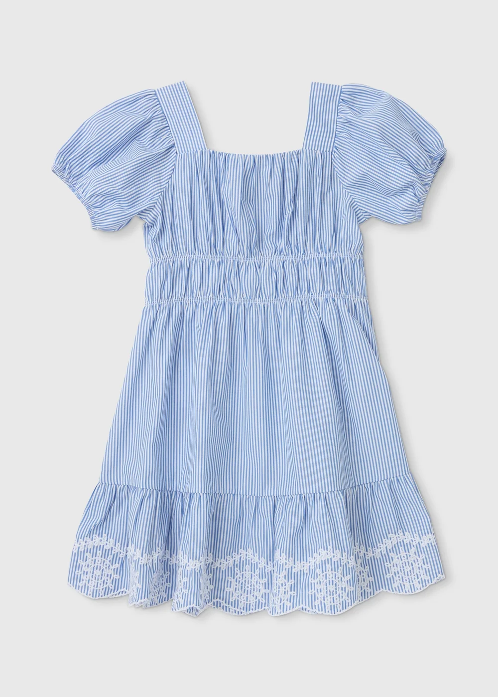 Girls Blue Stripe Embroidered Dress (7-13) - 7 Yrs Image 1