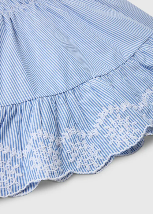 Girls Blue Stripe Embroidered Dress (7-13) - 7 Yrs Image 2