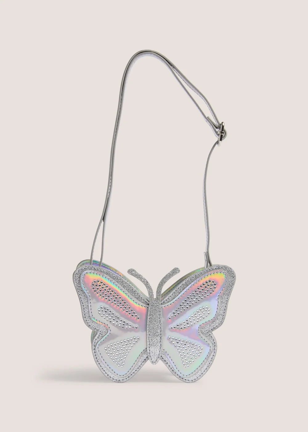 Girls Silver Butterfly Crossbody Bag - One Size Image 1