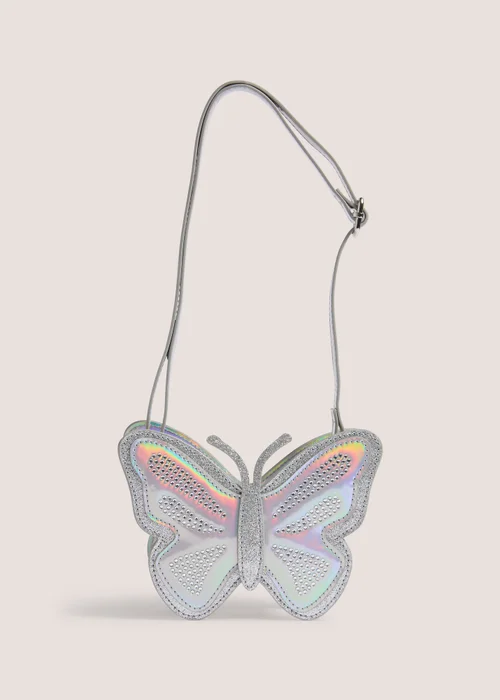 Girls Silver Butterfly Crossbody Bag - One Size Image 1