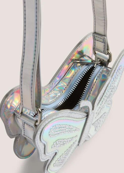 Girls Silver Butterfly Crossbody Bag - One Size Image 2