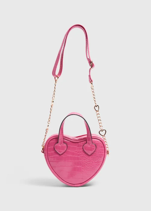Girls Pink Heart Croc Crossbody Bag (16cmx19cmx5.5cm) - One Size Image 1