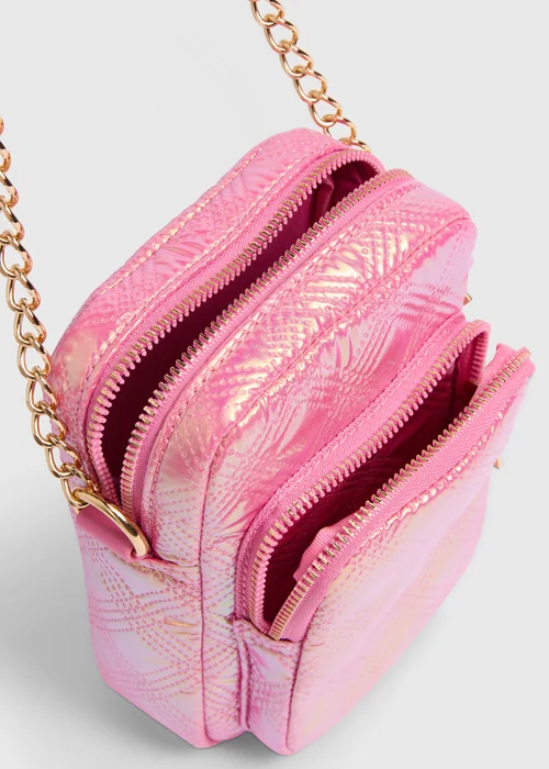 Girls Pink Metallic Crossbody Bag - One Size Image 2