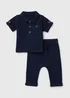 Baby Navy Preppy Boy Waffle Polo Set (Newborn- 23mths) - Newborn Image 1