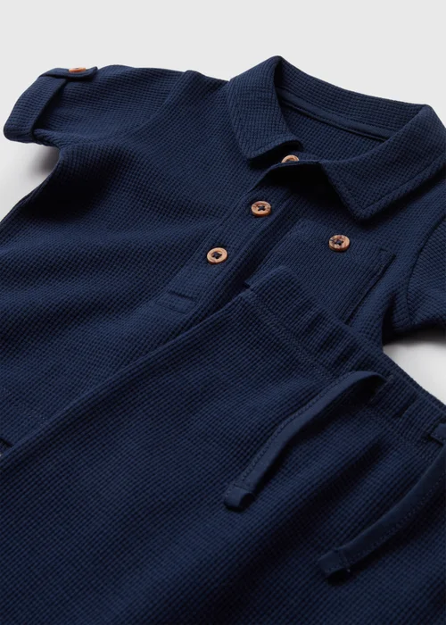 Baby Navy Preppy Boy Waffle Polo Set (Newborn- 23mths) - Newborn Image 2