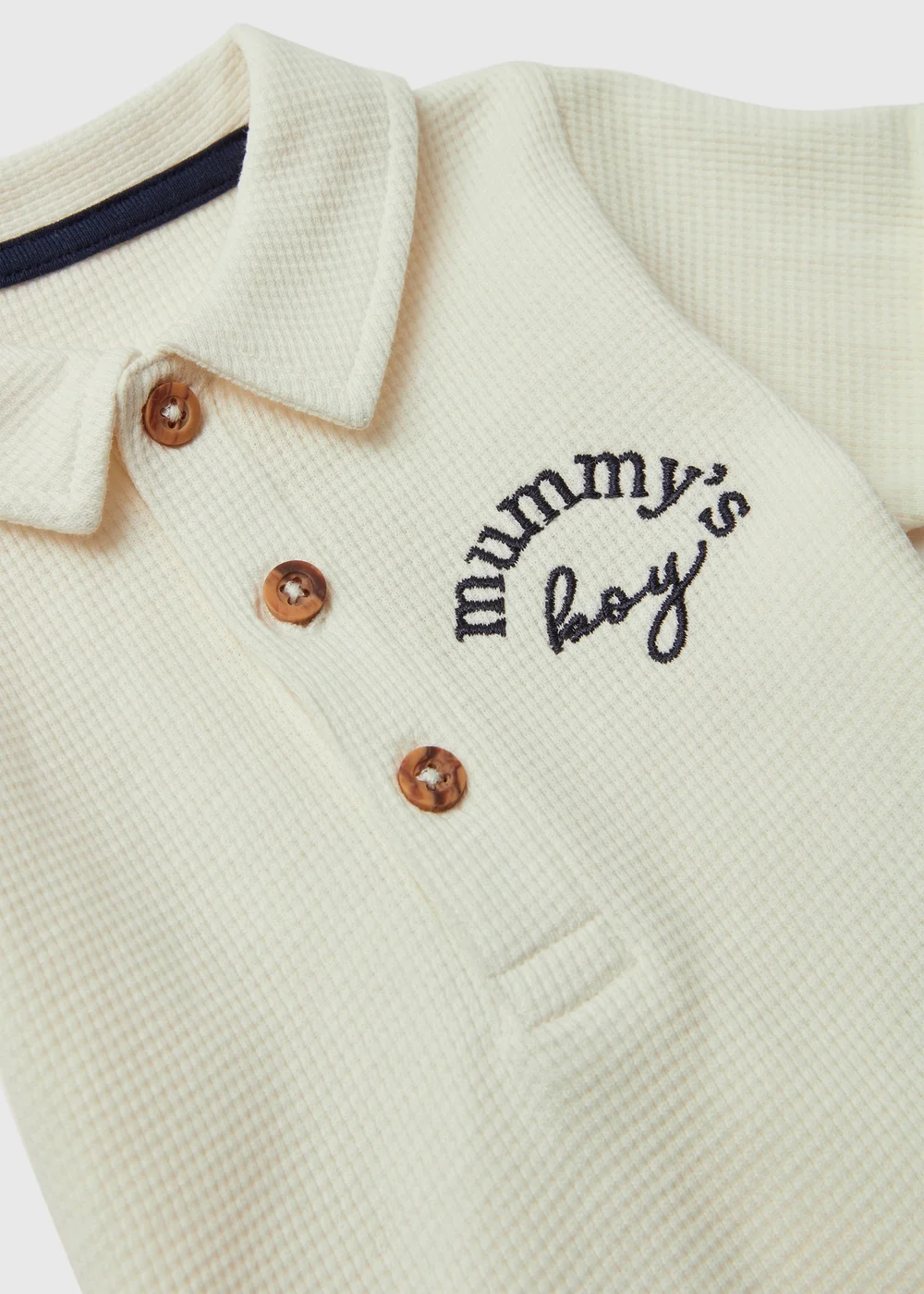 Boys Cream Mummy's Boy Waffle Polo Set (Newborn-23mths) - 0-3 months Image 2