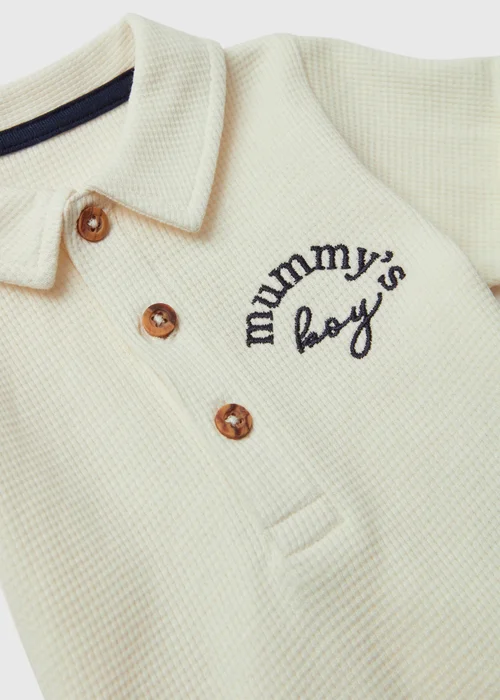 Boys Cream Mummy's Boy Waffle Polo Set (Newborn-23mths) - 0-3 months Image 2