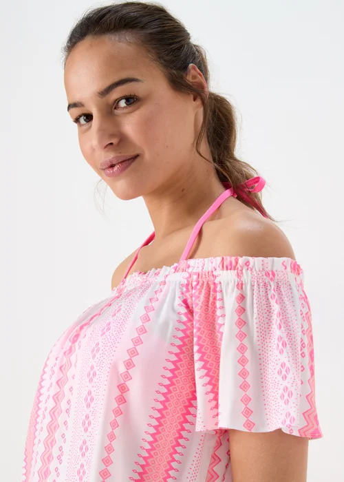 Pink Jacquard Bardot Viscose Mini Dress - 8 Image 3