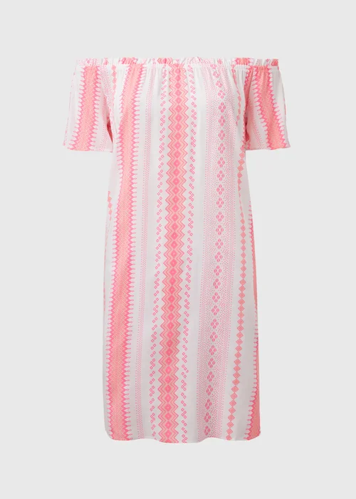 Pink Jacquard Bardot Viscose Mini Dress - 8 Image 5