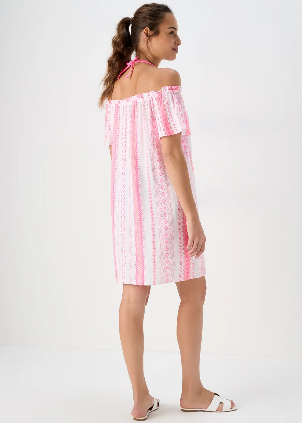 Pink Jacquard Bardot Viscose Mini Dress - 8 Image 2