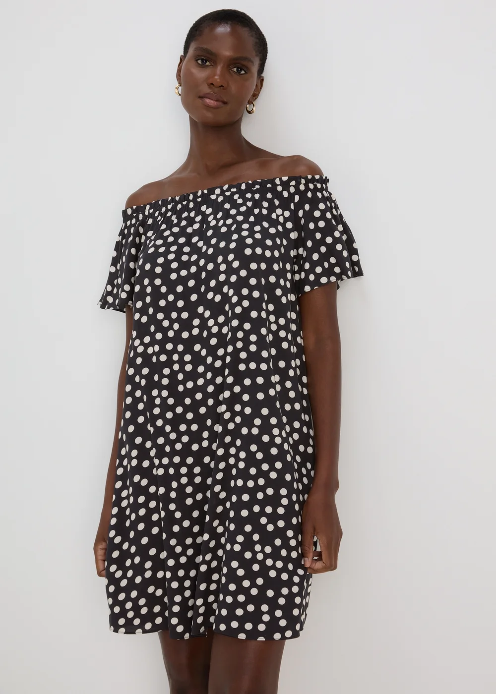 Black Mono Bardot Viscose Mini Dress - 8 Image 1