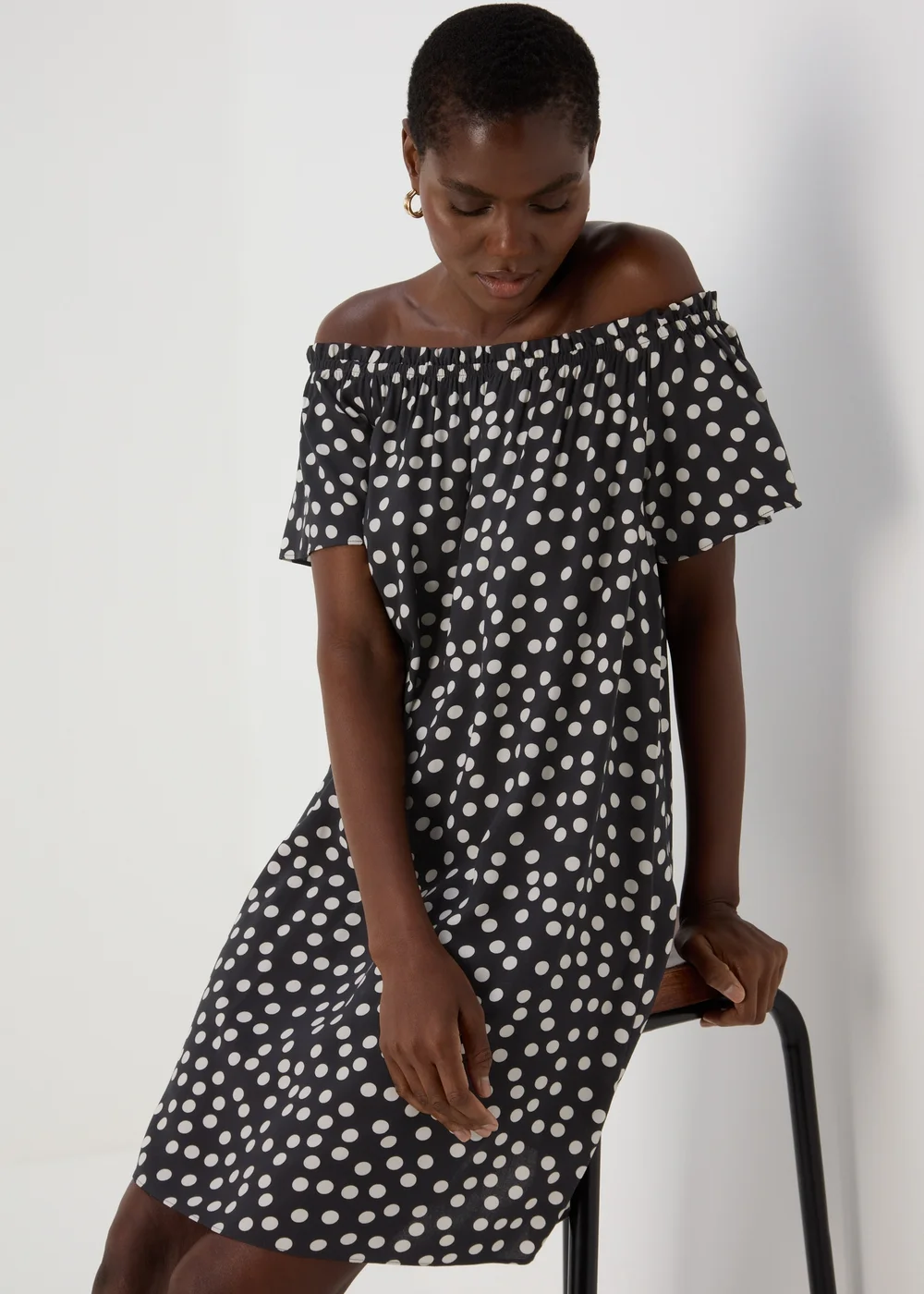 Black Mono Bardot Viscose Mini Dress - 8 Image 3