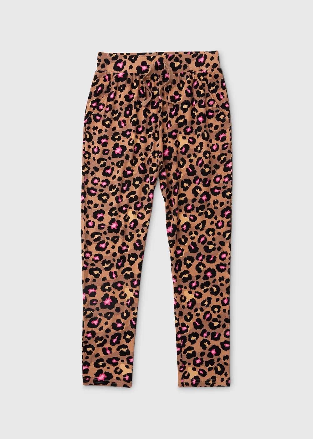 Girls Brown Aztec Leopard Print Trousers (7-13yrs) - 8 Yrs Image 1