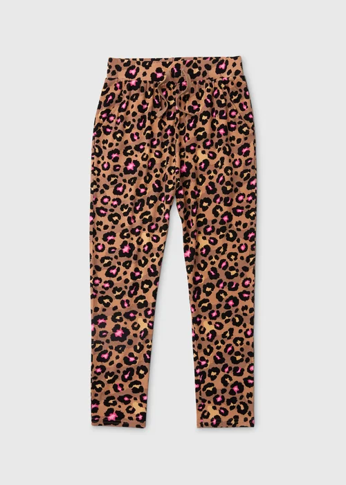 Girls Brown Aztec Leopard Print Trousers (7-13yrs) - 8 Yrs Image 1