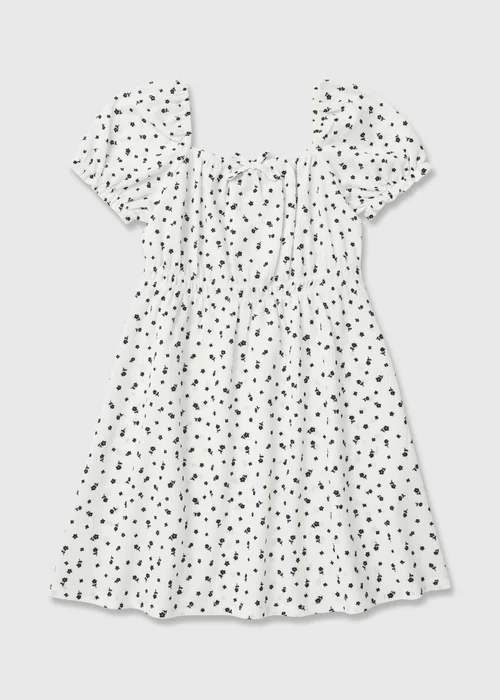 Girls White Mono Floral Crinkle Dress (7-13yrs) - 7 Yrs Image 1