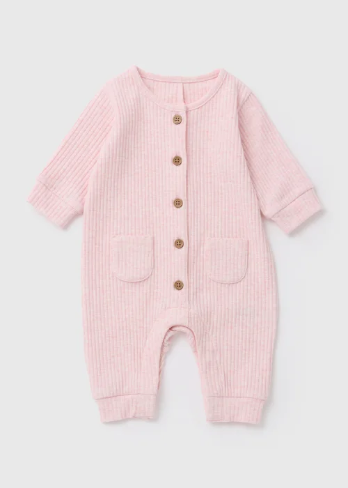 Baby Pink Ribbed Romper (Newborn-23mths) - 0-3 months Image 1