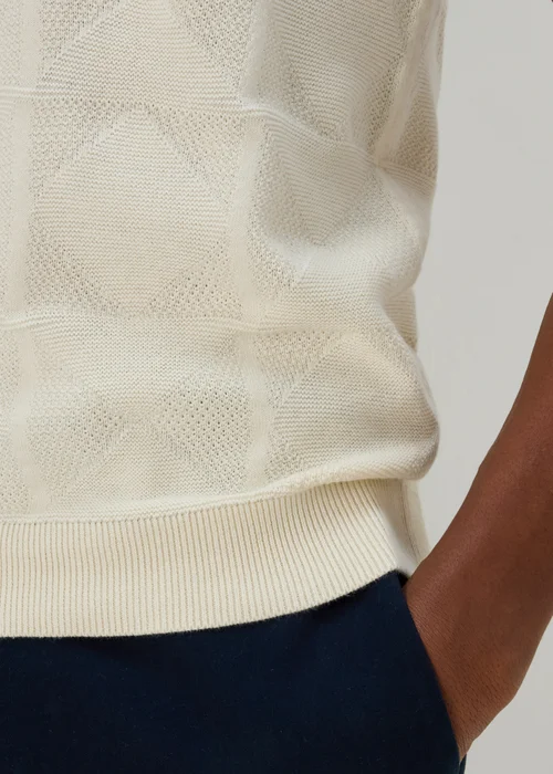 Ecru Notch Texture Knitted Polo Shirt - S Image 3