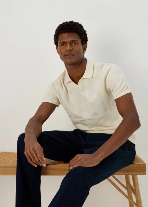 Ecru Notch Texture Knitted Polo Shirt - S Image 1