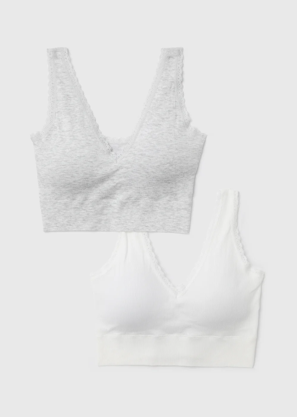 2 Pack Seamless Grey & White Padded Crop Top Bra - S Image 1