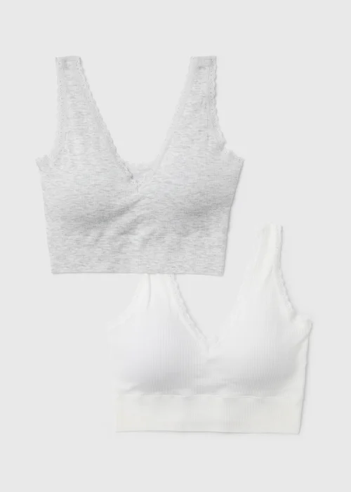 2 Pack Seamless Grey & White Padded Crop Top Bra - S Image 1