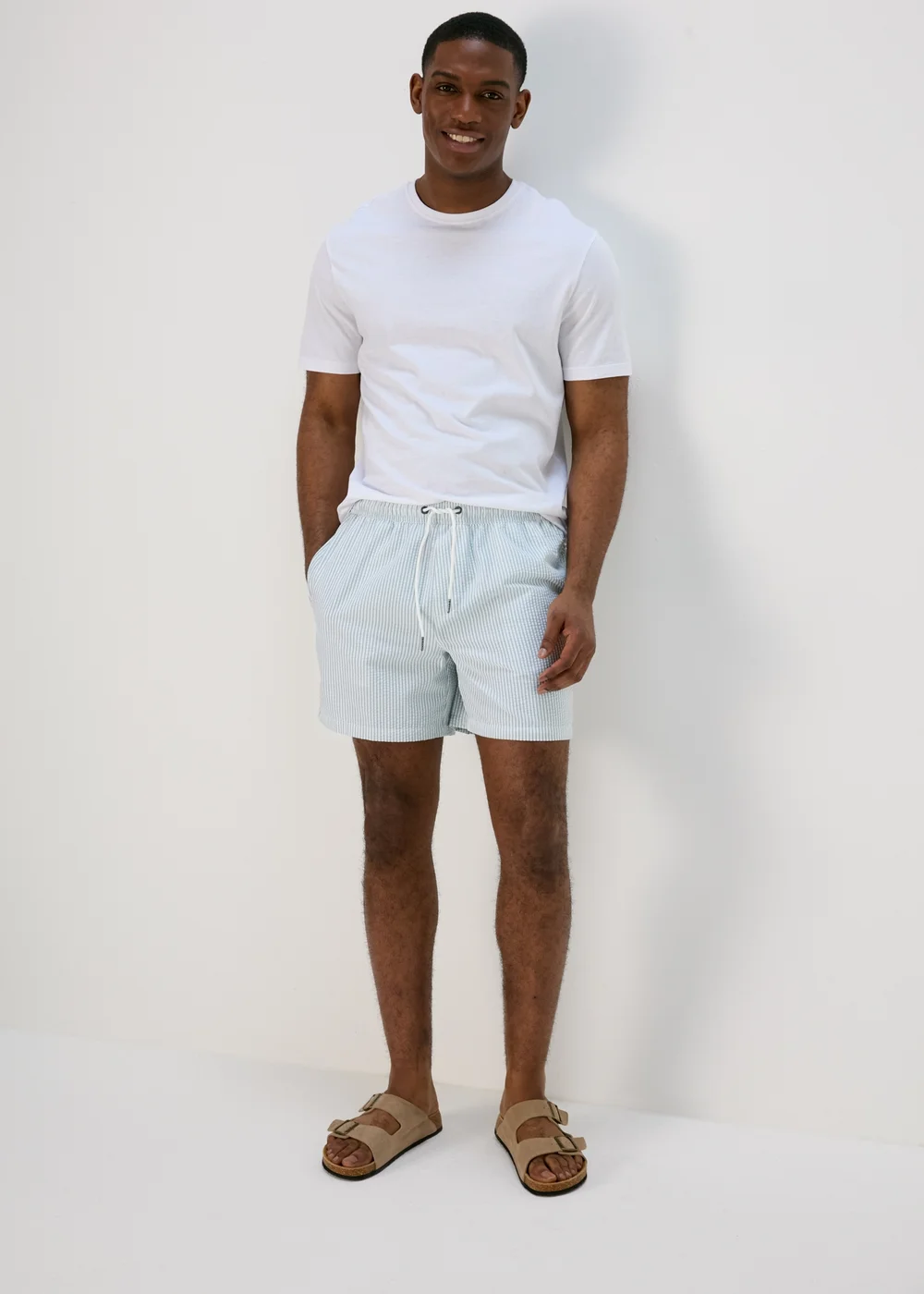 Sage Stripe Seersucker Swim Shorts - S Image 1