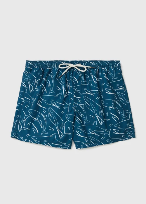 Navy Shark Print Swim Shorts - S Image 4