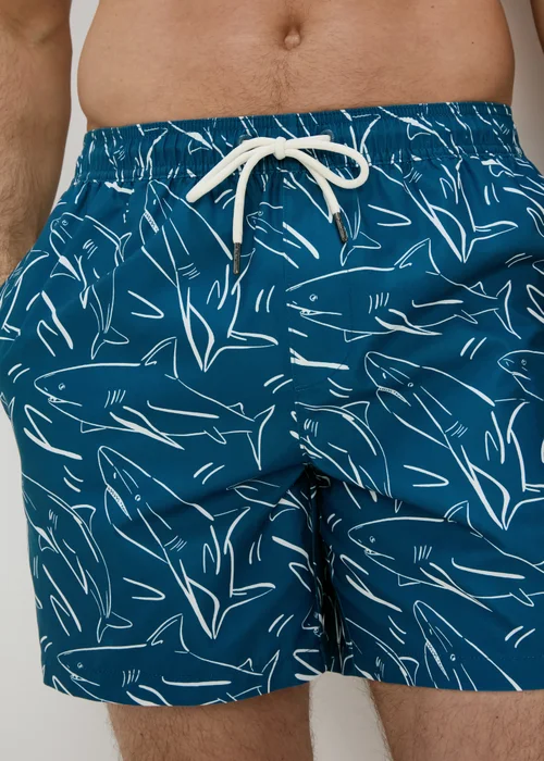 Navy Shark Print Swim Shorts - S Image 3