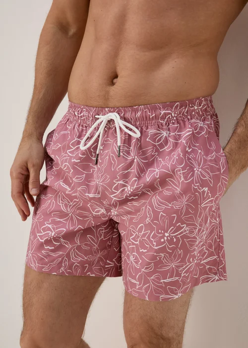 Pink Floral Print Swim Shorts - Small Image 3