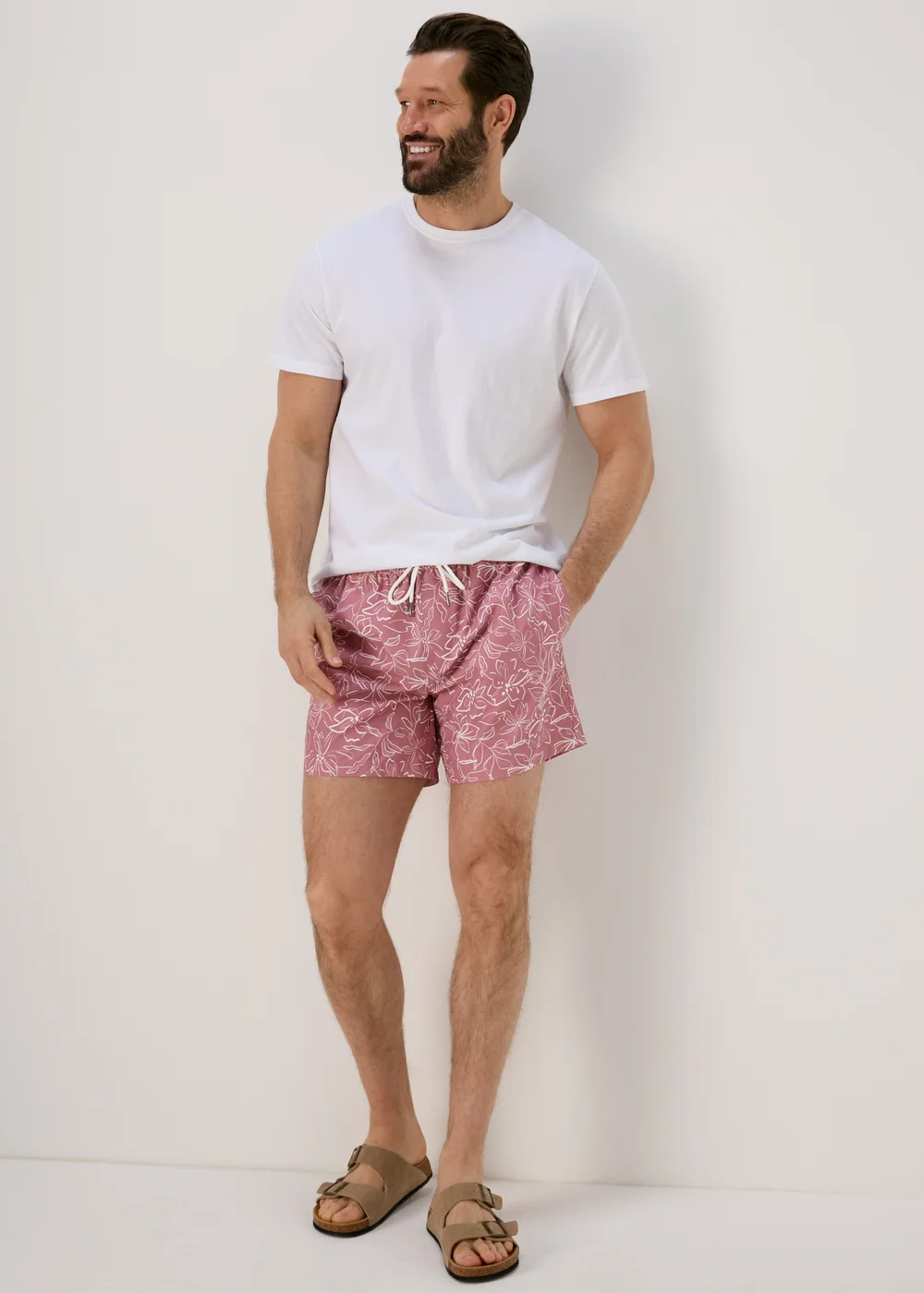 Pink Floral Print Swim Shorts - Small Image 1