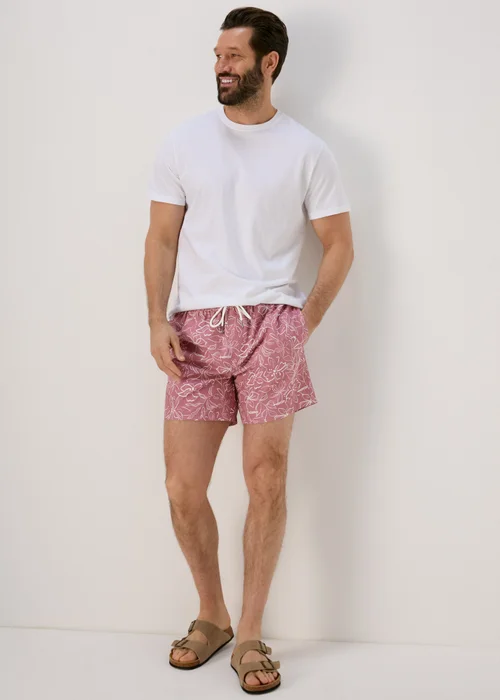 Pink Floral Print Swim Shorts - Small Image 1