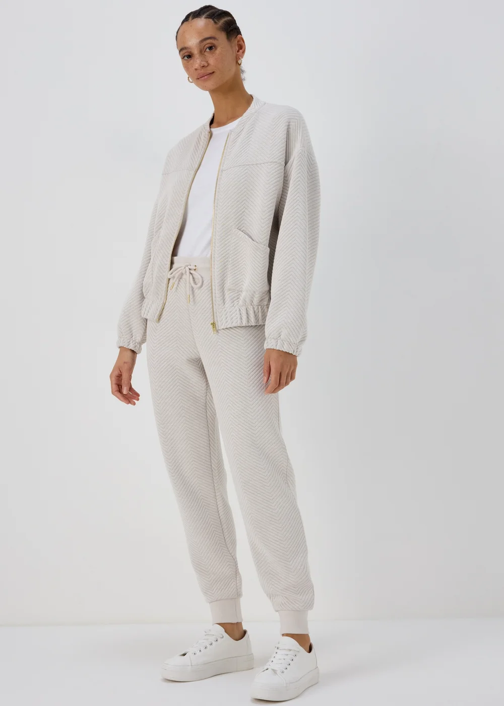 Oatmeal Quilted Bomber Jacket - S Image 1