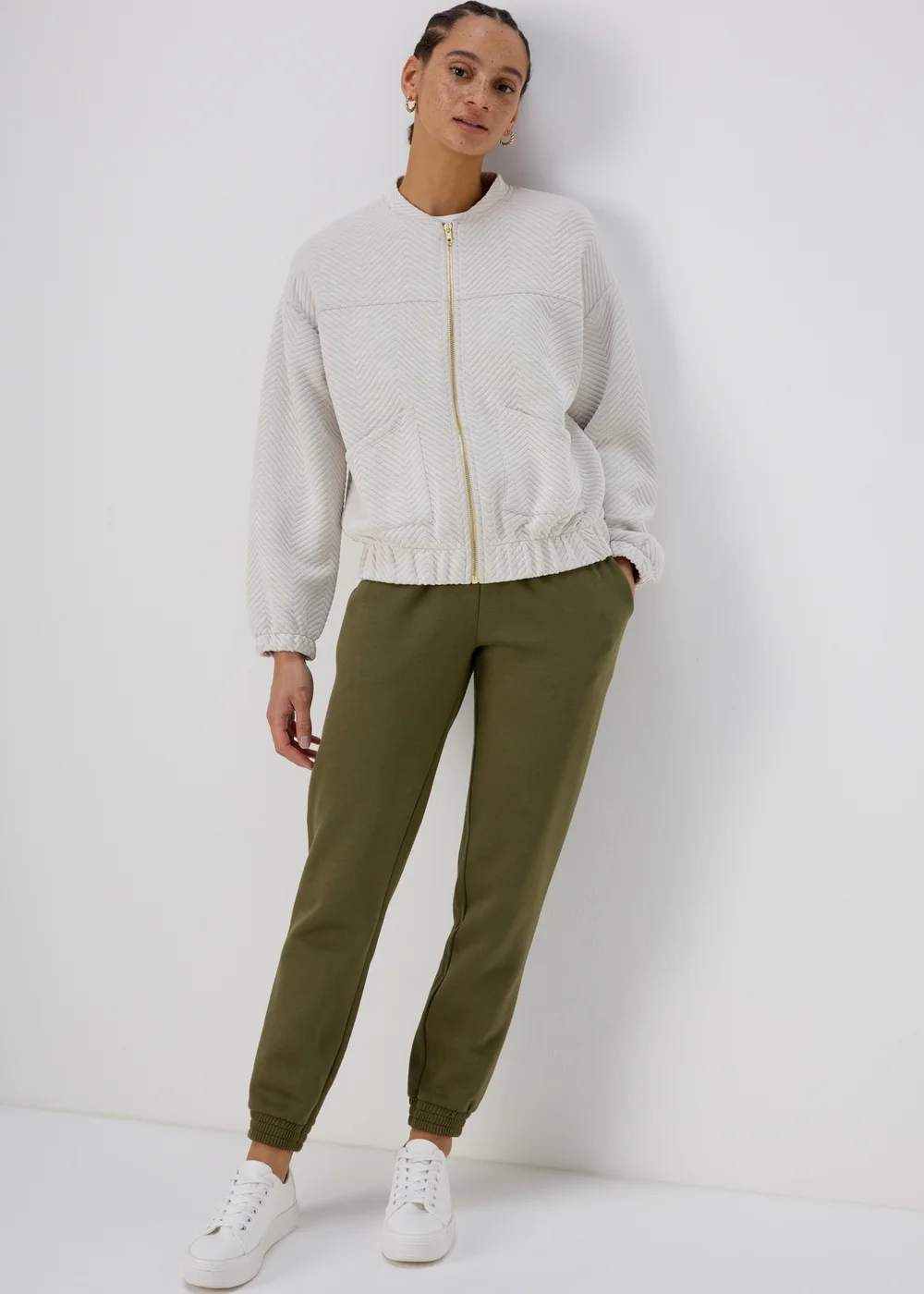 Oatmeal Quilted Bomber Jacket - S Image 4