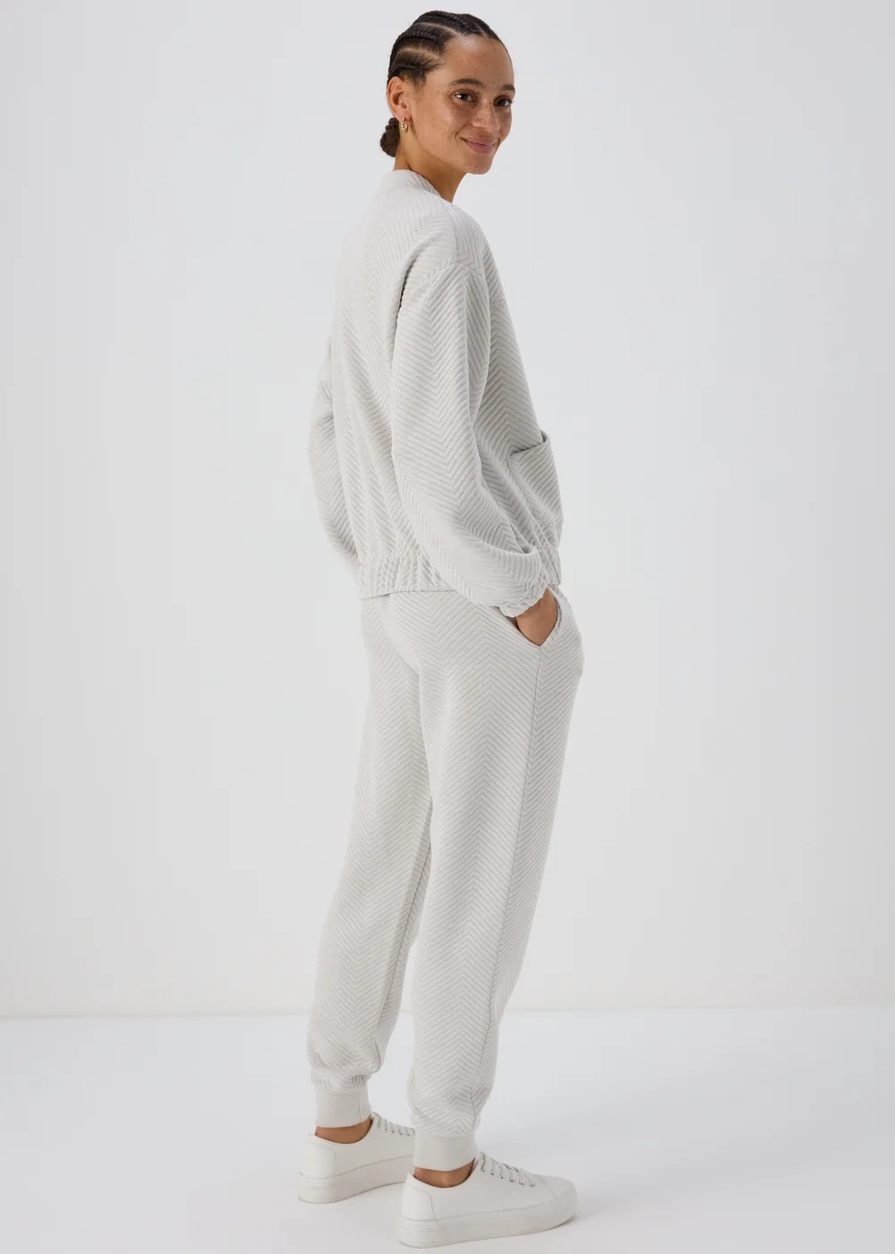 Oatmeal Quilted Joggers - Small Image 2