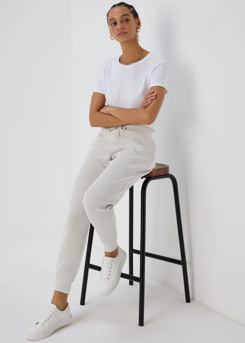 Oatmeal Quilted Joggers - Small Image 4