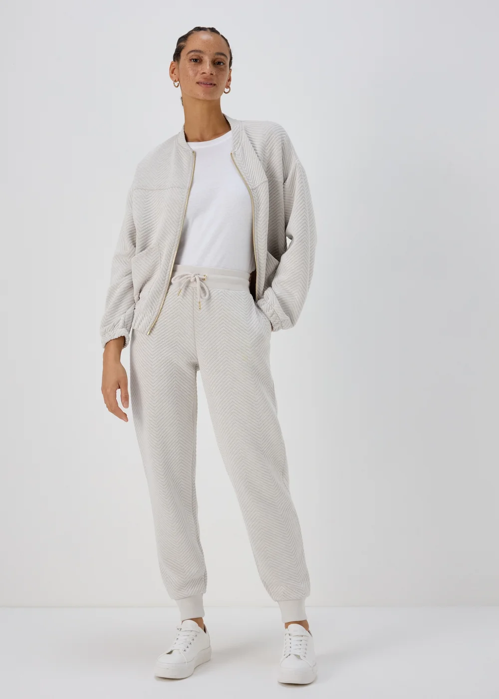 Oatmeal Quilted Joggers - Small Image 1