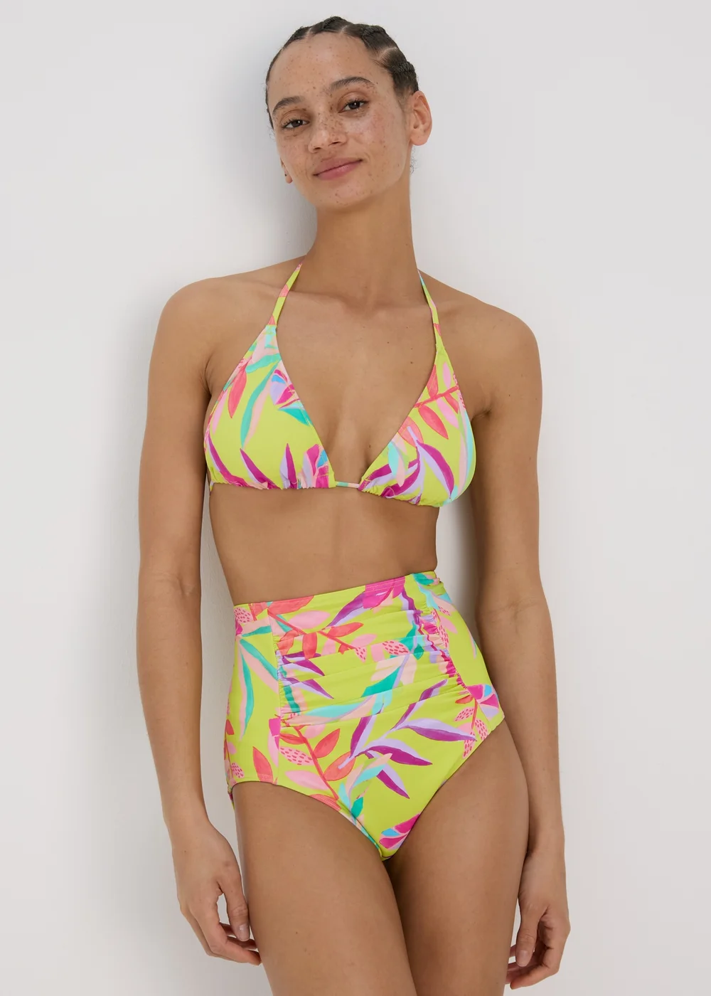 Multicolour Leaf Print Shapewear Bikini Bottoms - 10 Image 1