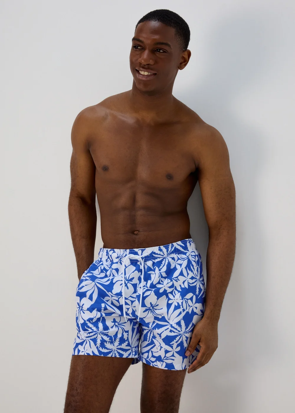 Blue Floral Print Swim Shorts - Small Image 1