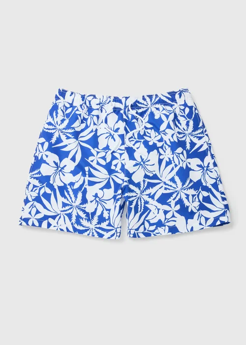 Blue Floral Print Swim Shorts - Small Image 4