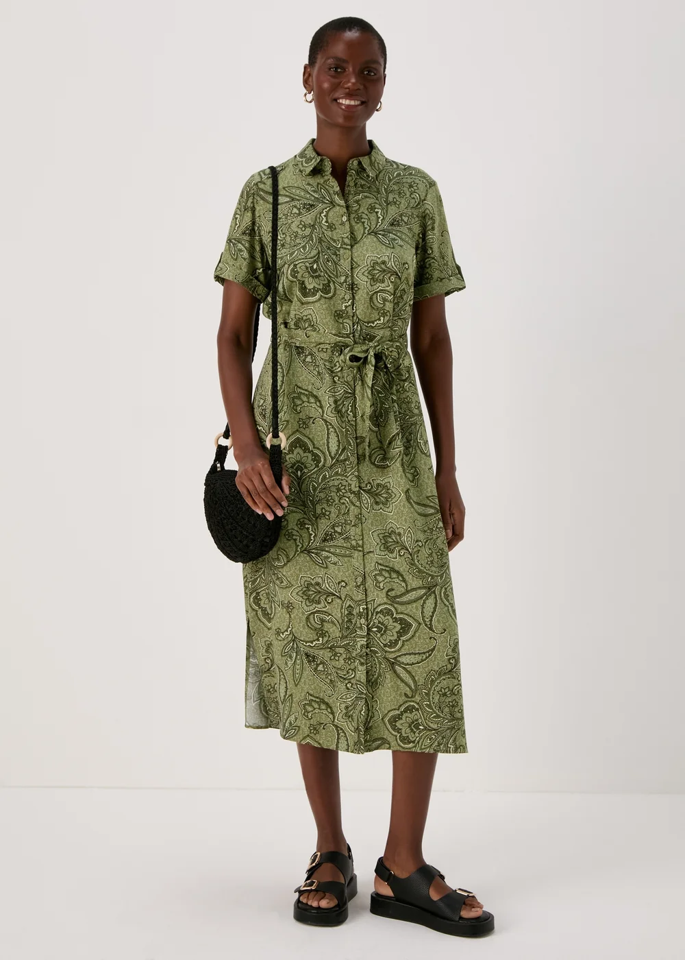 Green Floral Viscose Shirt Dress - 8 Image 4