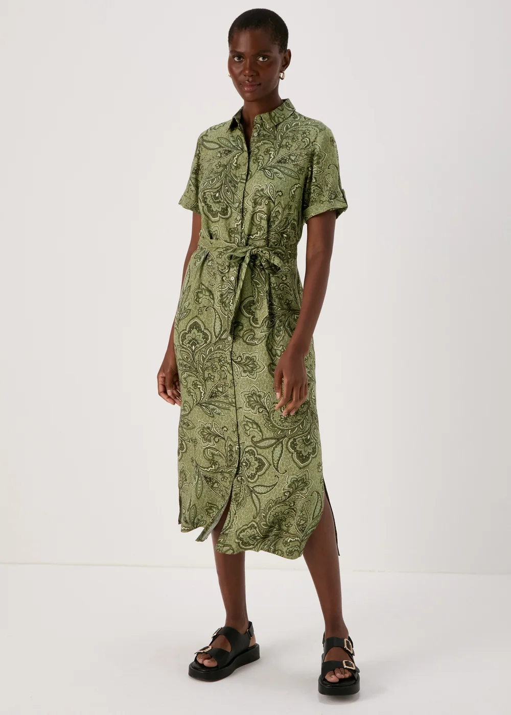 Green Floral Viscose Shirt Dress - 8 Image 1