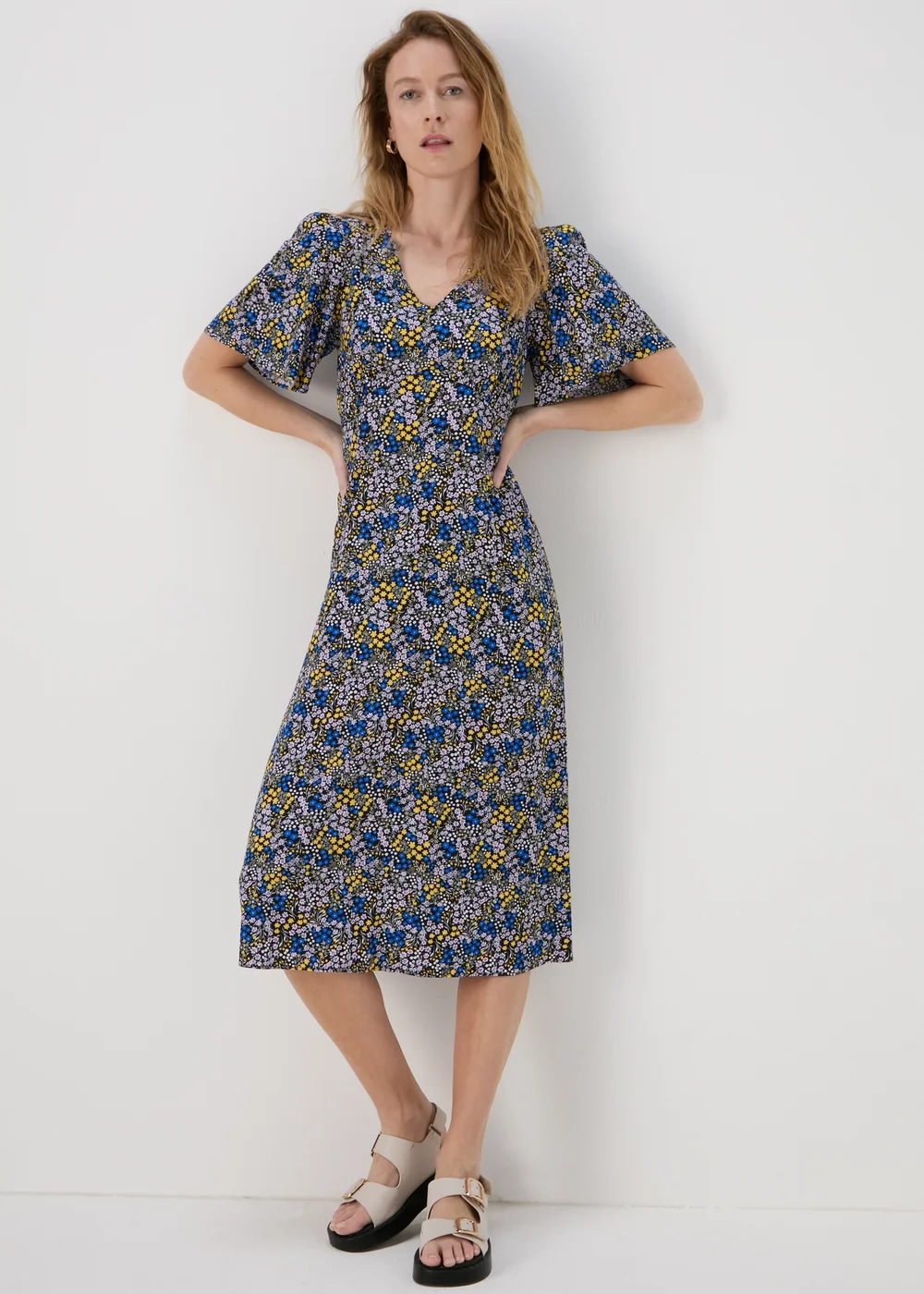 Multicolour Ditsy Viscose Midi Dress - 8 Image 1