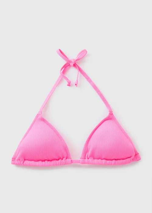 Pink Textured Triangle Bikini Top - 6 Image 4
