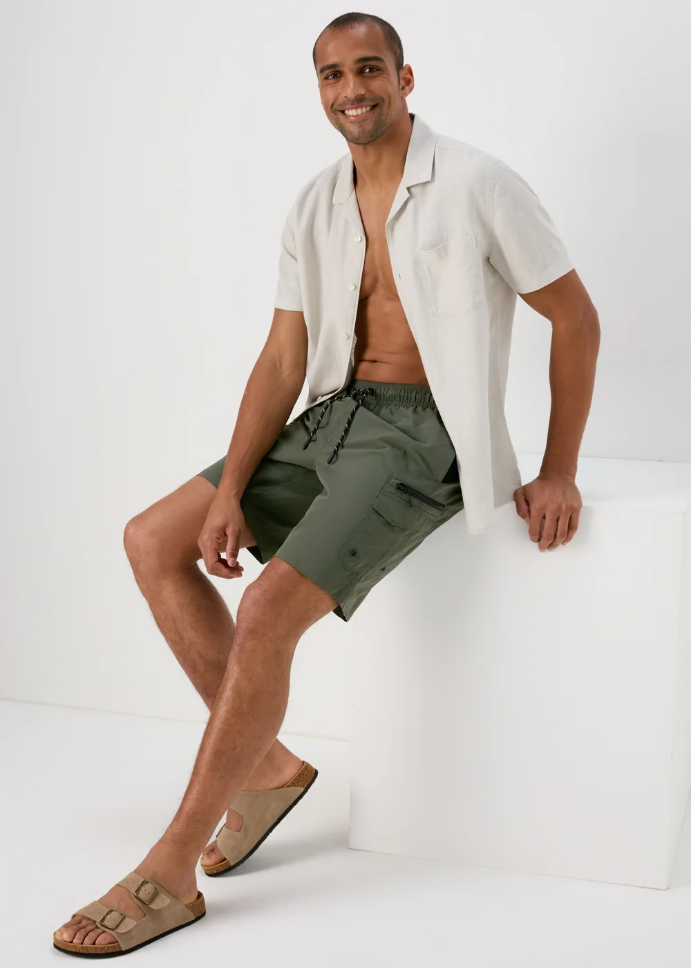 Khaki Cargo Swim Shorts - S Image 1